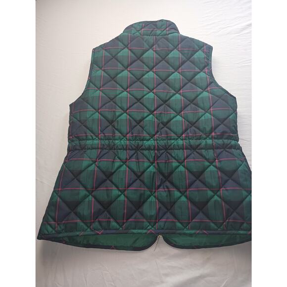 St. John Bay Plaid Quilted Puffer Vest Women Small Green Red Black Gold Zipper - Picture 5 of 5